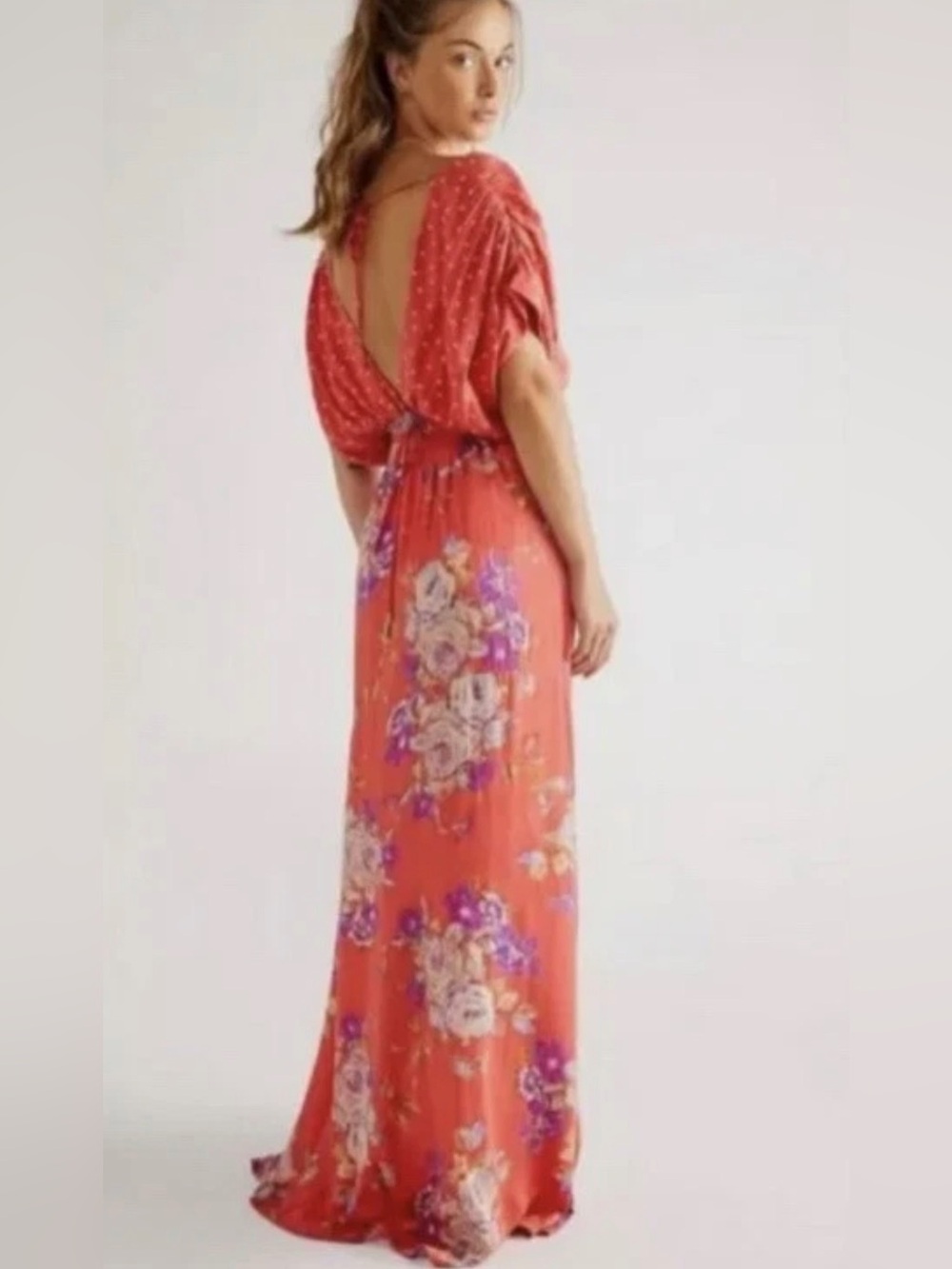 Free People NEW NWT Juniper pink Coral Floral polka dot Maxi Dress s small